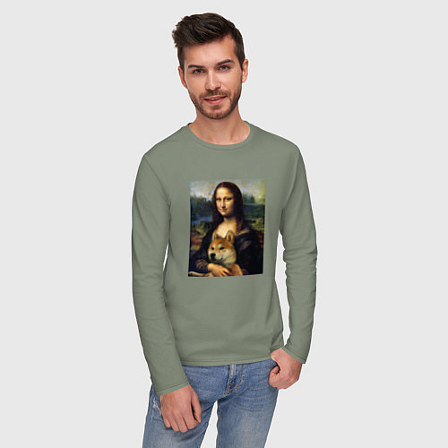 Мужской лонгслив Shiba Inu Mona Lisa / Авокадо – фото 3
