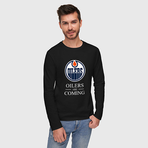 Мужской лонгслив Edmonton Oilers are coming Эдмонтон Ойлерз / Черный – фото 3