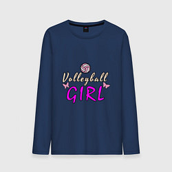 Лонгслив хлопковый мужской Volleyball - Girl, цвет: тёмно-синий