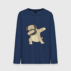 Лонгслив хлопковый мужской Дэббинг мопс в чёрных очках - Dabbing dog, цвет: тёмно-синий