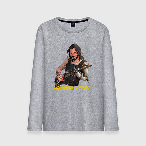 Мужской лонгслив Джонни Cyberpunk2077 Johnny с гитарой / Меланж – фото 1