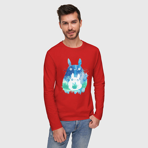 Мужской лонгслив Семья кроликов Акварель / Красный – фото 3