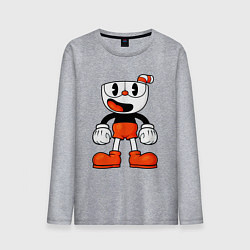 Лонгслив хлопковый мужской Cuphead красная чашечка, цвет: меланж