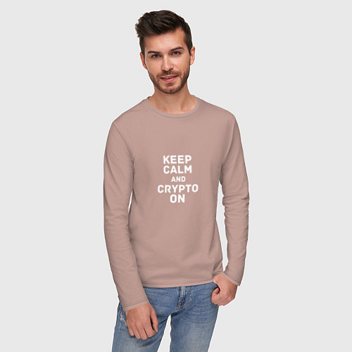 Мужской лонгслив Keep Calm and Crypto On / Пыльно-розовый – фото 3