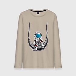 Лонгслив хлопковый мужской Космонавт на луне, цвет: миндальный