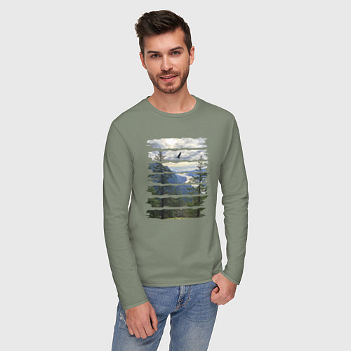 Мужской лонгслив Горы, небо и птицы / Авокадо – фото 3