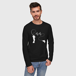 Лонгслив хлопковый мужской Сердцебиение рыбалки, цвет: черный — фото 2