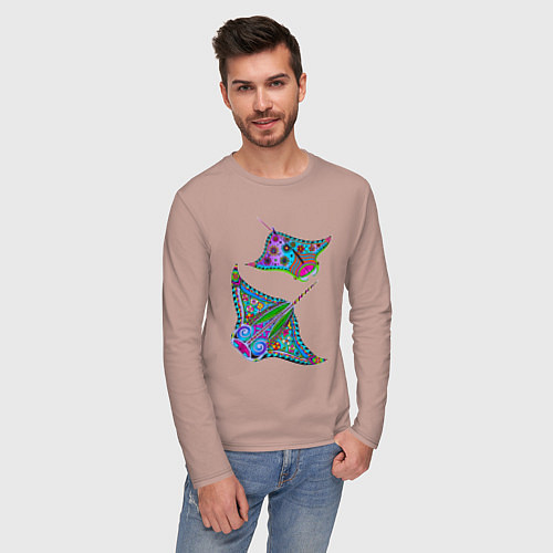 Мужской лонгслив Скаты с психоделической раскраской / Пыльно-розовый – фото 3