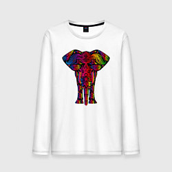 Лонгслив хлопковый мужской Психоделически раскрашенный слон, цвет: белый