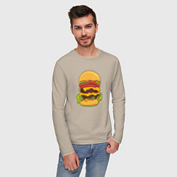 Лонгслив хлопковый мужской Самый вкусный гамбургер, цвет: миндальный — фото 2