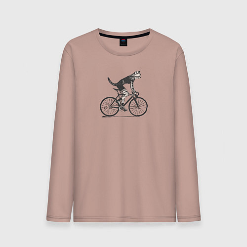 Мужской лонгслив Маленький котик на велике / Пыльно-розовый – фото 1