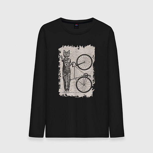 Мужской лонгслив Котик велосипедист / Черный – фото 1