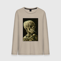Лонгслив хлопковый мужской Череп с горящей сигаретой Ван Гог, цвет: миндальный