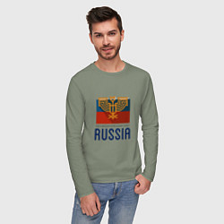 Лонгслив хлопковый мужской Russia - Союз, цвет: авокадо — фото 2