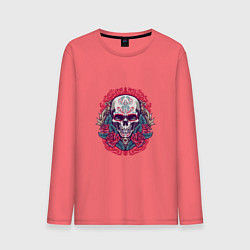 Лонгслив хлопковый мужской Roses Skull, цвет: коралловый