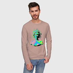 Лонгслив хлопковый мужской Gorgon Medusa Vaporwave Neon, цвет: пыльно-розовый — фото 2