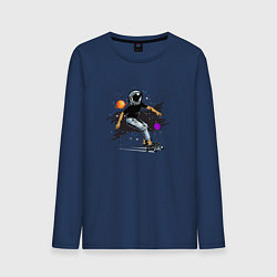 Лонгслив хлопковый мужской Космонавт - скейтбордист, цвет: тёмно-синий