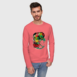 Лонгслив хлопковый мужской Дракон в цветах, цвет: коралловый — фото 2