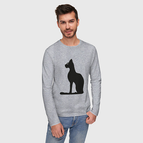 Мужской лонгслив Силуэт черной кошки, Египетская богиня Бастет / Меланж – фото 3