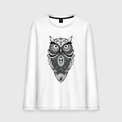 Лонгслив хлопковый мужской Сова в стиле Мандала Mandala Owl, цвет: белый