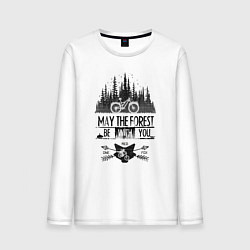 Лонгслив хлопковый мужской May the forest ride with you, цвет: белый