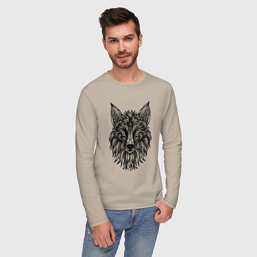 Мужской лонгслив TRIBAL MANDALA FOX ПЛЕМЕННАЯ ЛИСА МАНДАЛА / Миндальный – фото 3