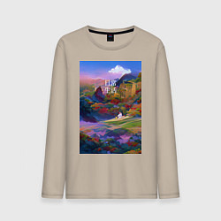 Лонгслив хлопковый мужской Абстрактный пейзаж, цвет: миндальный