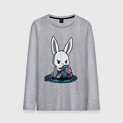 Лонгслив хлопковый мужской Зайчонок обнял клубки The bunny hugged the balls, цвет: меланж
