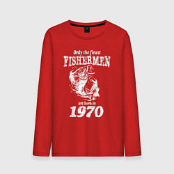 Лонгслив хлопковый мужской Только лучшие рыбаки родились в 1970 году, цвет: красный