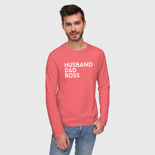 Мужской лонгслив Husband, dad, boss / Коралловый – фото 3