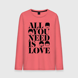 Лонгслив хлопковый мужской ALL YOU NEED IS LOVE THE BEATLES, цвет: коралловый