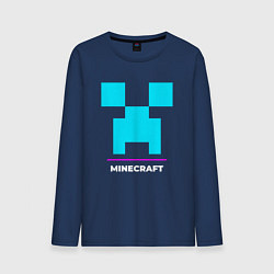 Лонгслив хлопковый мужской Символ Minecraft в неоновых цветах, цвет: тёмно-синий