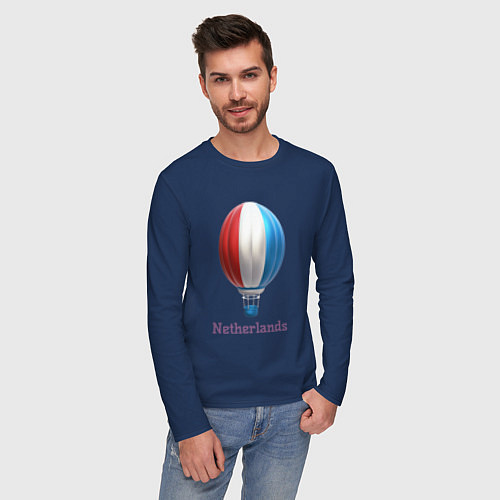 Мужской лонгслив 3d aerostat Netherlands flag / Тёмно-синий – фото 3