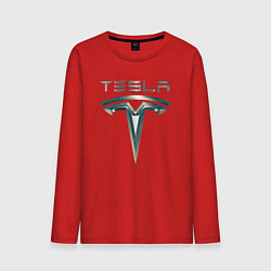 Мужской лонгслив Tesla Logo Тесла Логотип Карбон