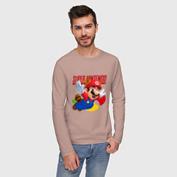 Лонгслив хлопковый мужской SNES - Mario, цвет: пыльно-розовый — фото 2