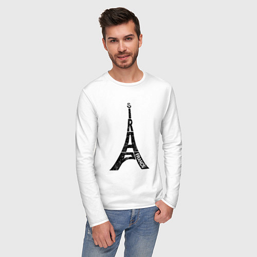 Мужской лонгслив Эйфелева башня Париж Франция / Белый – фото 3