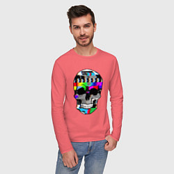 Лонгслив хлопковый мужской No signal - Skull Glitch, цвет: коралловый — фото 2