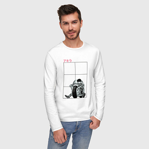 Мужской лонгслив Акира Мицуро на байке / Белый – фото 3