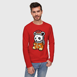 Лонгслив хлопковый мужской Космо панда, цвет: красный — фото 2