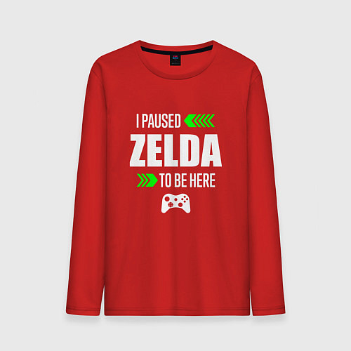 Мужской лонгслив I Paused Zelda To Be Here с зелеными стрелками / Красный – фото 1