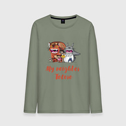 Лонгслив хлопковый мужской Мой сосед Тоторо - персонажи, цвет: авокадо