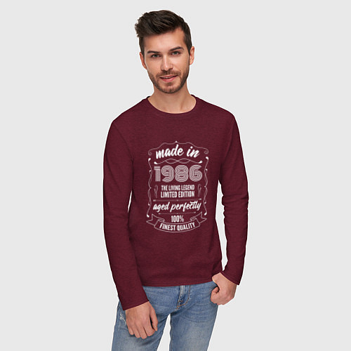 Мужской лонгслив Made in 1986 retro old school / Меланж-бордовый – фото 3