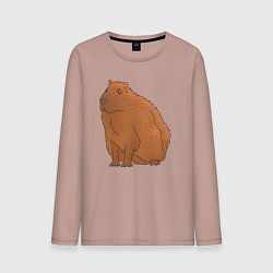 Лонгслив хлопковый мужской Капибара сидит и думает о жизни, цвет: пыльно-розовый