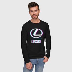 Лонгслив хлопковый мужской Значок Lexus в стиле glitch, цвет: черный — фото 2