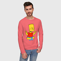 Лонгслив хлопковый мужской Барт Симпсон - сидит со скрещенными пальцами, цвет: коралловый — фото 2