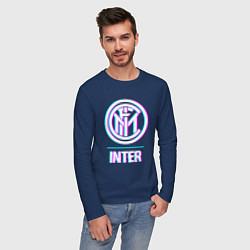 Лонгслив хлопковый мужской Inter FC в стиле glitch, цвет: тёмно-синий — фото 2