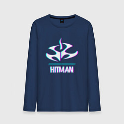 Лонгслив хлопковый мужской Hitman в стиле glitch и баги графики, цвет: тёмно-синий