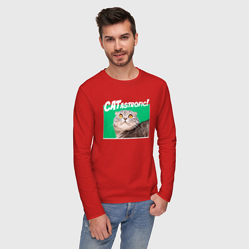 Мужской лонгслив КОТОстрофа! / Красный – фото 3