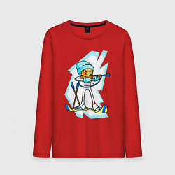 Лонгслив хлопковый мужской Мультяшный биатлонист, цвет: красный