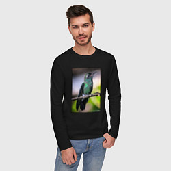 Лонгслив хлопковый мужской Колибри на ветке, цвет: черный — фото 2